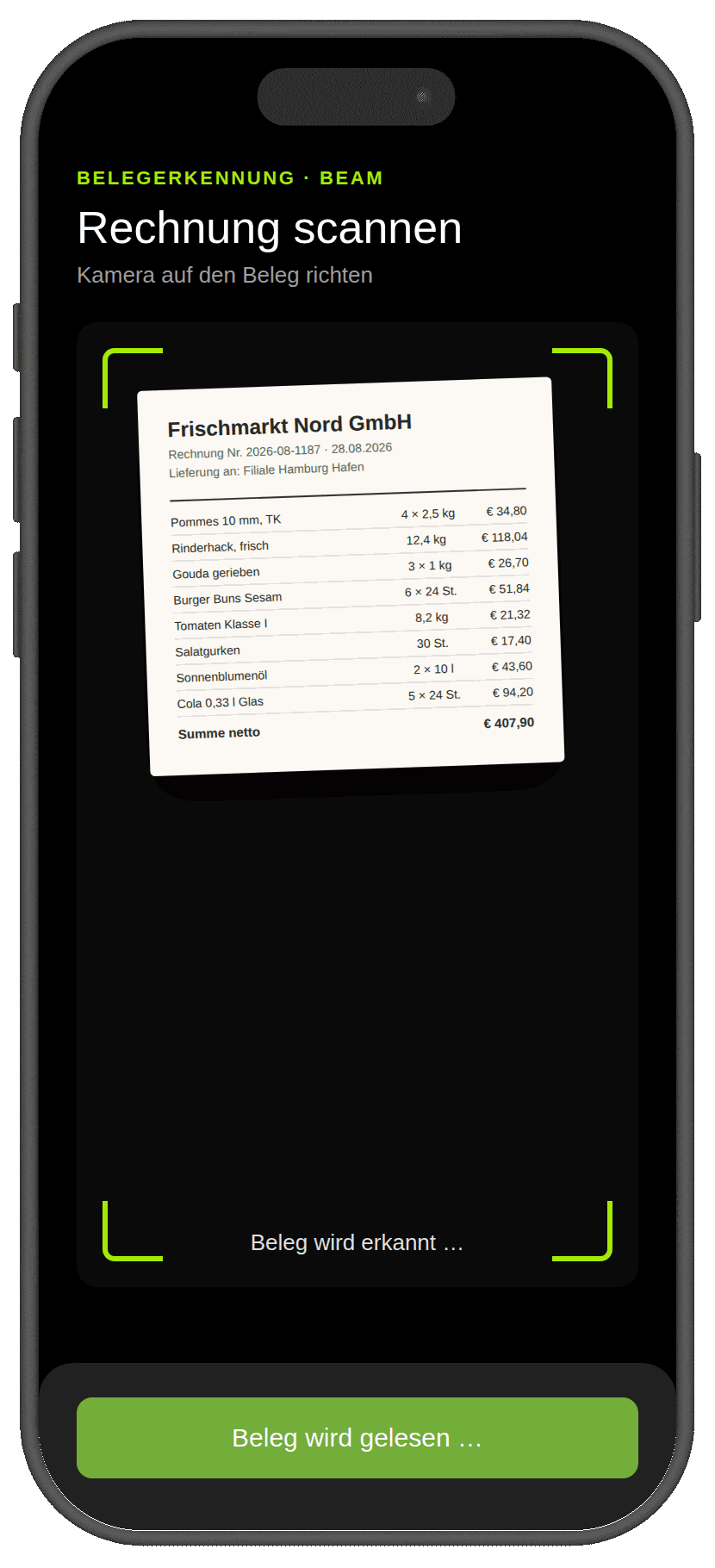 FoodNotify App: Rechnung scannen mit BEAM