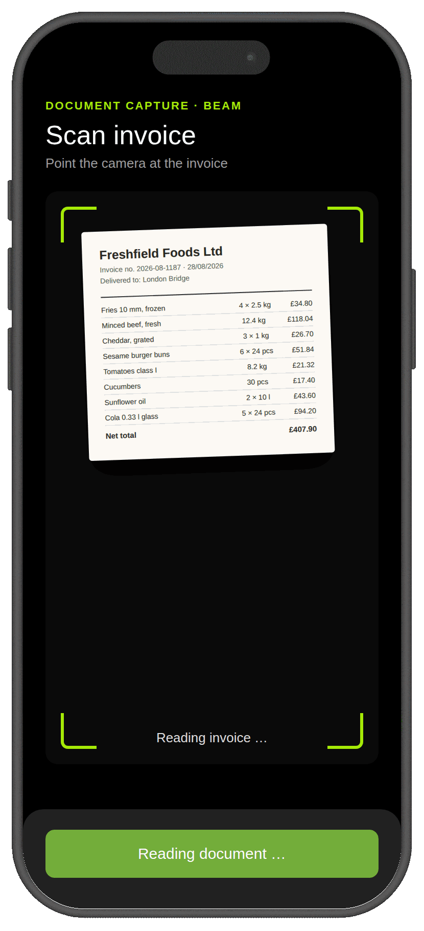 FoodNotify app: invoice scan with BEAM